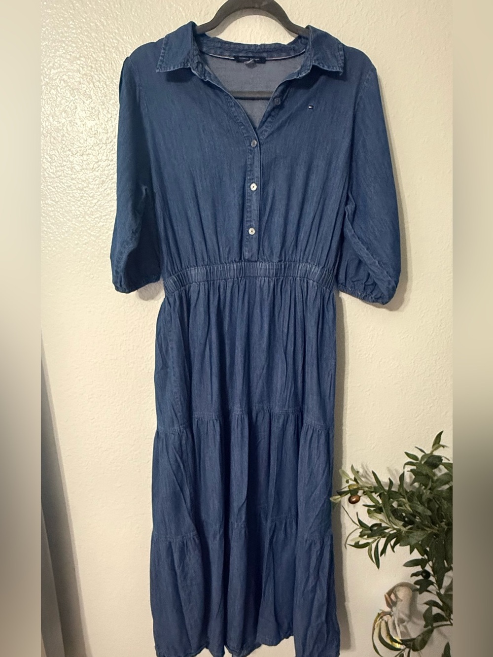 Tommy Hilfiger Chambray Tiered Midi Shirt Dress Size 8